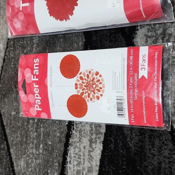 PARTY DECORATIONS RED & BLACK 16" TISSUE BALLS 16" FANS 12" FANS BUNDLE NWT - Picture 3 of 13